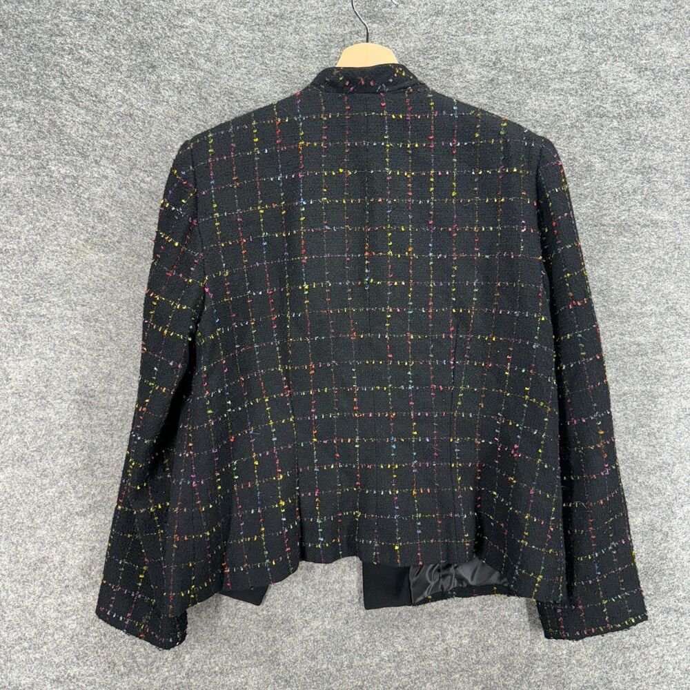 Studio I Blazer Women 12P Petite Black Plaid Open Front Long Sleeve Lined Casual - Picture 2 of 7